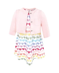 Hudson Baby Girls 0-24M Cotton Dress and Cardigan Set, Cascading Hearts