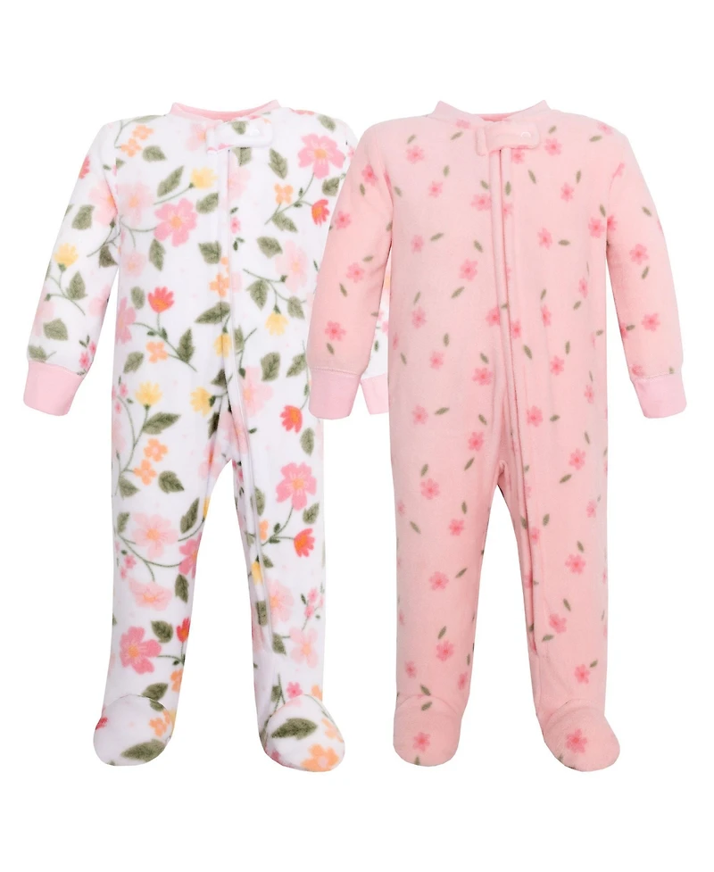Hudson Baby Girls Fleece Sleep and Play, Family Floral, 0-3 Months