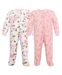 Hudson Baby Girls Fleece Sleep and Play, Family Floral, 0-3 Months