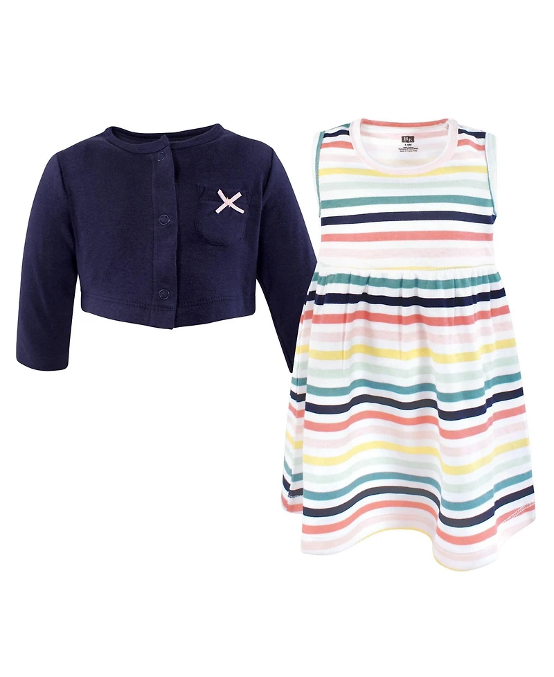 Hudson Baby Girls 0-24M Cotton Dress and Cardigan Set, Sunset Stripe
