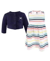 Hudson Baby Girls 0-24M Cotton Dress and Cardigan Set, Sunset Stripe