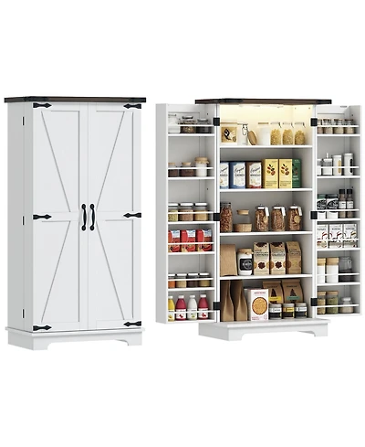 Homcom Kitchen Pantry Cabinet with Sensing Led Light Storage Cabinet