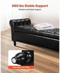 Slickblue Black Button-Tufted Storage Ottoman Bench with Rolled Arms and Wood Legs