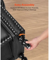 Slickblue Black Button-Tufted Storage Ottoman Bench with Rolled Arms and Wood Legs