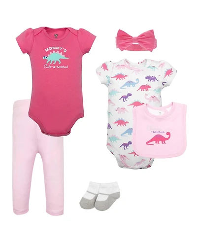 Hudson Baby Girls Cotton Layette Set, Pink Sparklesaurus, 9-12 Months