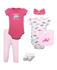 Hudson Baby Girls Cotton Layette Set, Pink Sparklesaurus, 9-12 Months