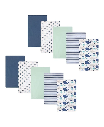 Hudson Baby Cotton Flannel Burp Cloths 10-Pack, Sea Friends, One Size