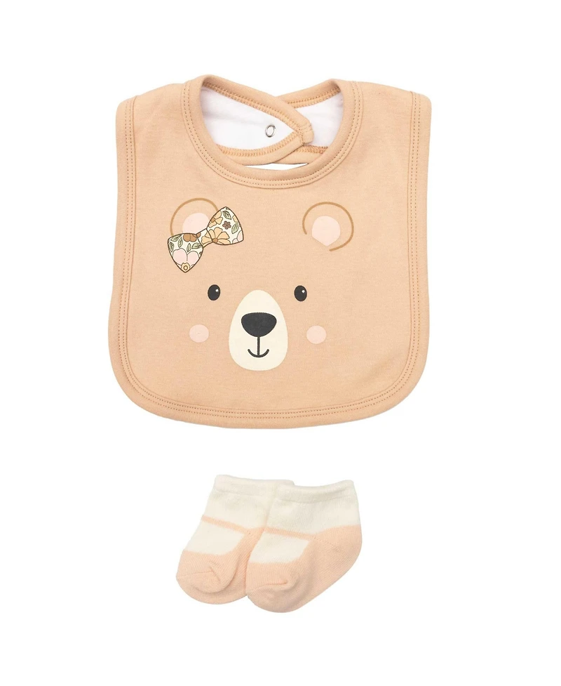 Hudson Baby Girls Cotton Layette Set, Floral Brown Bear, 9-12 Months