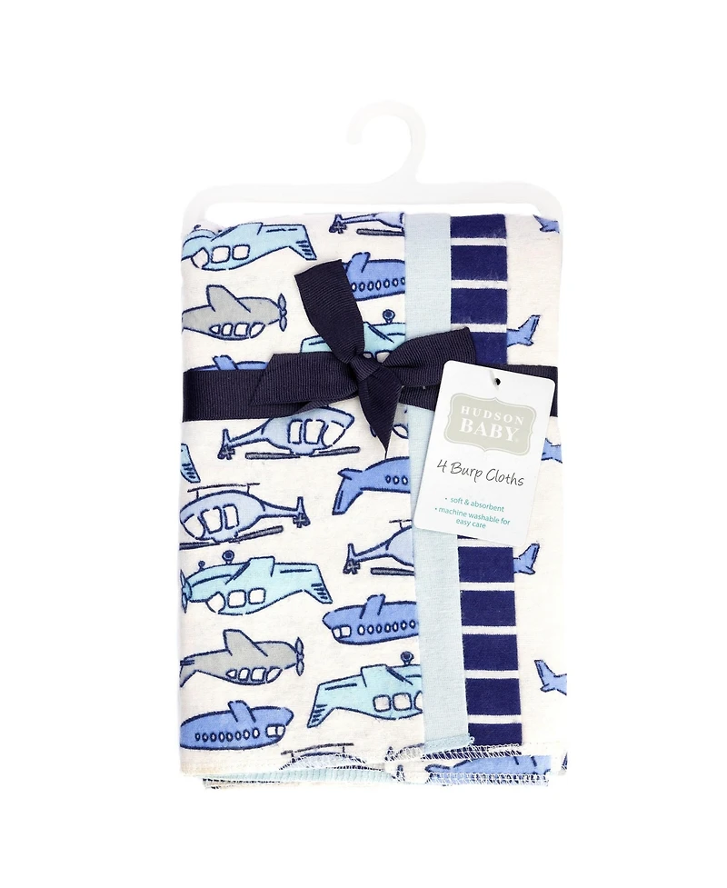 Hudson Baby Infant Boys Cotton Flannel Burp Cloths 4-Pack, Born To Fly, One Size