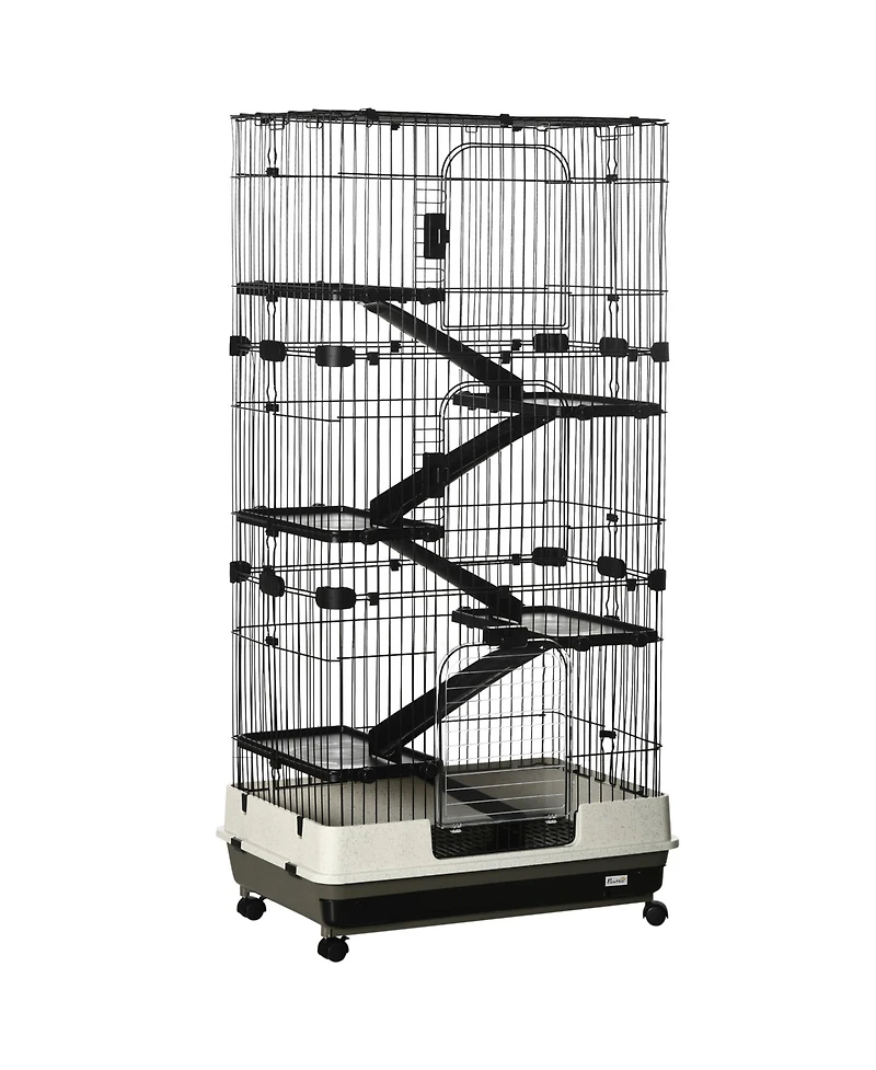 PawHut 32"L 6-Level Small Animal Cage with Lockable Wheels