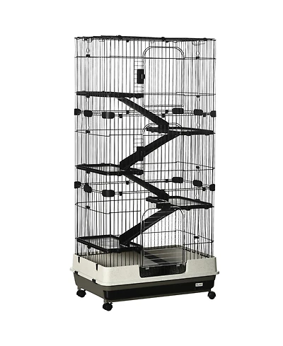 PawHut 32"L 6-Level Small Animal Cage with Lockable Wheels