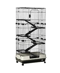 PawHut 32"L 6-Level Small Animal Cage with Lockable Wheels