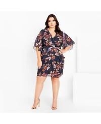 City Chic Women's Color Wrap Print Dress