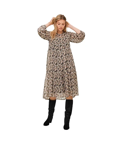 ellos Plus Sheer Overlay Tiered Dress