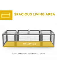 PawHut Large Wooden Rabbit Hutch Small Animal Habitat Enclosure