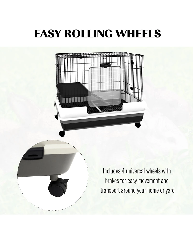 PawHut 2-Level Small Animal Cage with Wheels, Tray, Platform, Ramp,