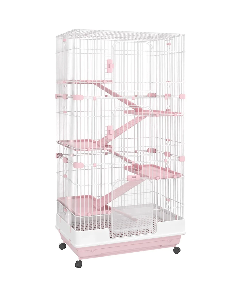 PawHut 32"L 6-Level Small Animal Cage with Lockable Wheels, Tray,