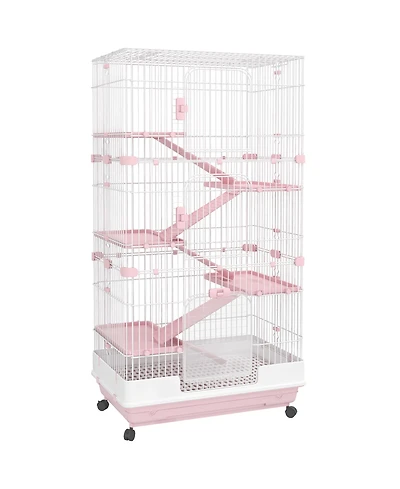 PawHut 32"L 6-Level Small Animal Cage with Lockable Wheels, Tray,