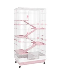 PawHut 32"L 6-Level Small Animal Cage with Lockable Wheels, Tray,