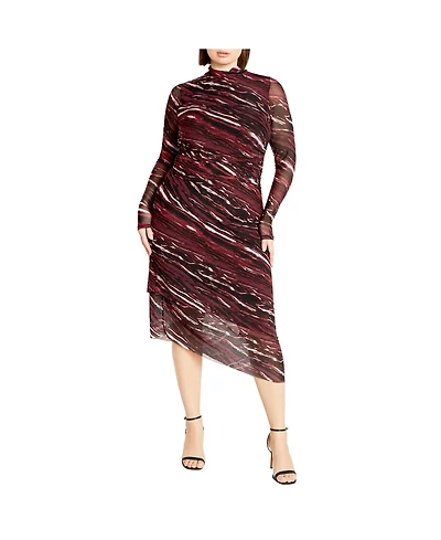 City Chic Women's Plus Mesh Miranda Print Dress
