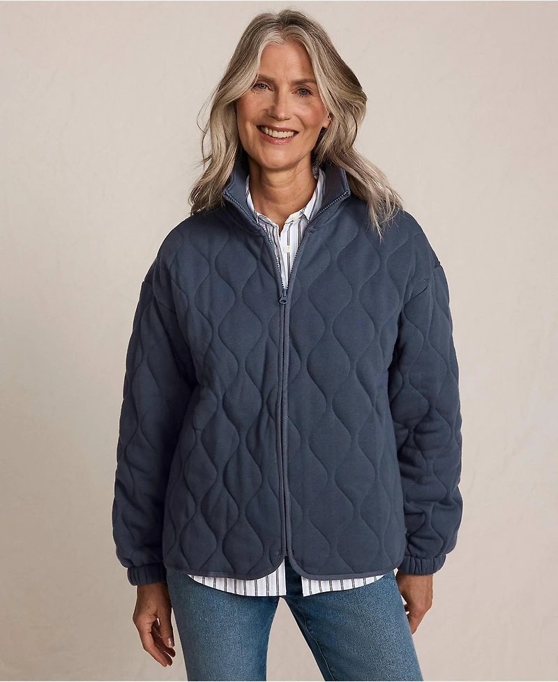 Lands' End Women's RainDefense Serious Sweats Quilted Full Zip Jacket