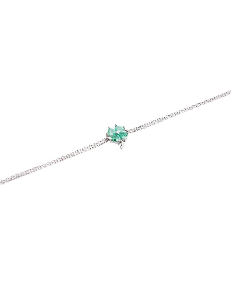 Sterling Silver Four Leaves Clover Bracelet - Green