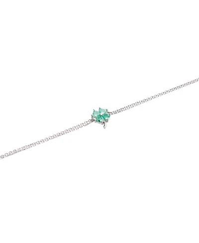 Sterling Silver Four Leaves Clover Bracelet - Green