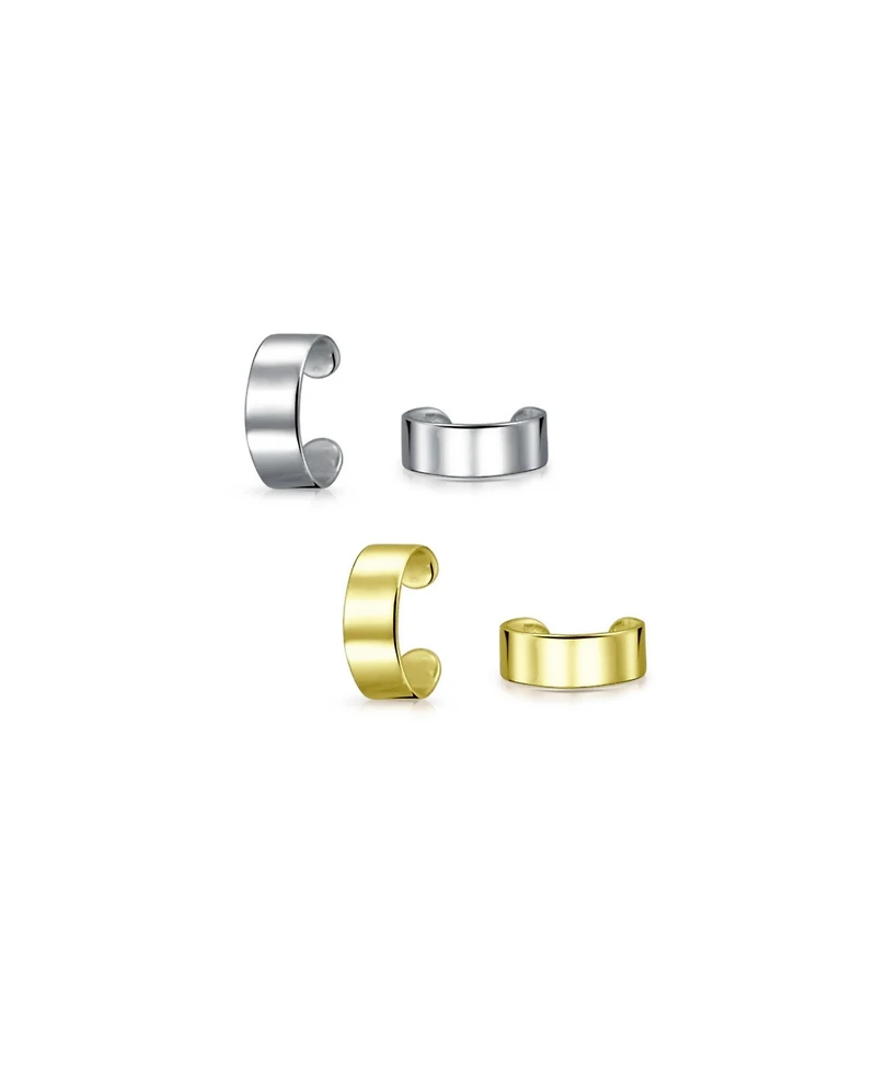 Bling Jewelry Set of 2 Geometric Ear Cuff Cartilage Clip Earrings For Non Pierced Gold Plated