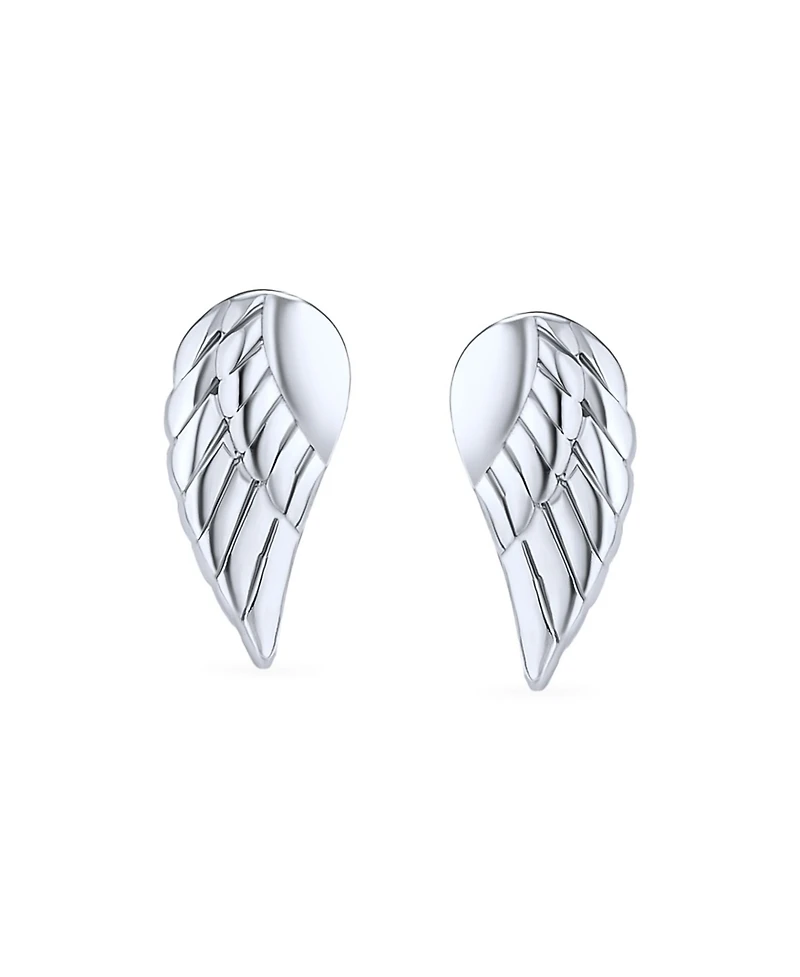 Bling Jewelry Set of 2 Angel Wing Feather Stud Earrings Chain Sterling Silver Double Piercing