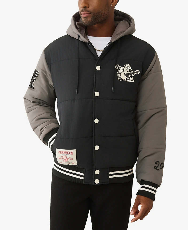 True Religion Men's Varsity Hooded Puffer Jacket
