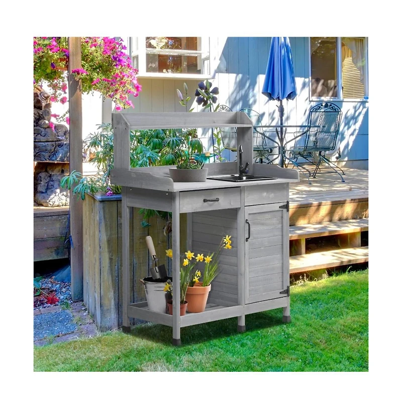 Garden Work Bench with Open Shelves for Tools and Plants