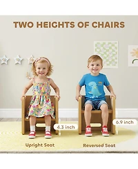 Qaba Kids Table and Chair Set, Wooden Activity Table with Chairs, Natural