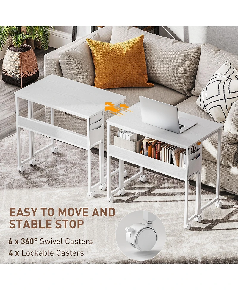 Homcom Small Folding Desk Foldable Computer Desk with Shelf Wheels