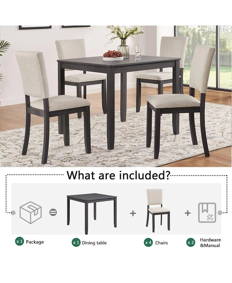 Maison Boucle 5-Piece Dining Table Set for 4, Small Kitchen Table and Chairs Set, Modern Wooden Dining Set for Apartment or Breakfast Nook-Maison Bouc