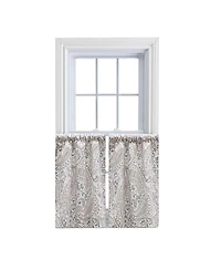 Ellis Curtain Shannon Printed Paisley Pattern on Cotton Fabric Tailored Tiers 1.5" Rod Pocket 50"x36" Natural