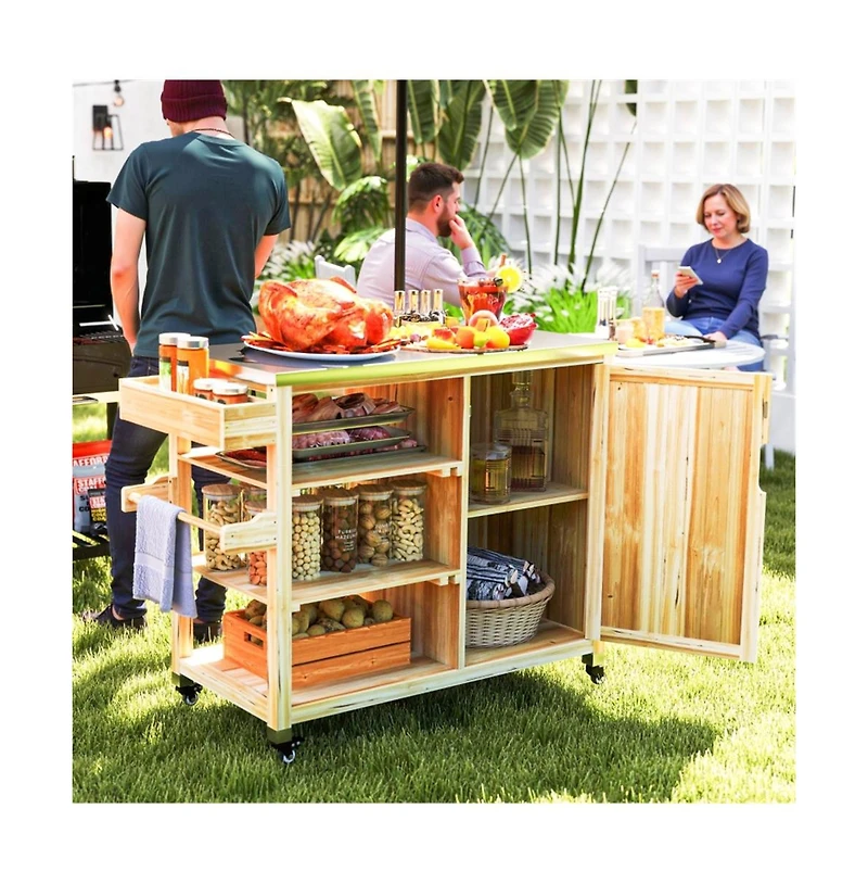 Mobile Grill Cart with Compact Design for Outdoor Cooking and Entertaining