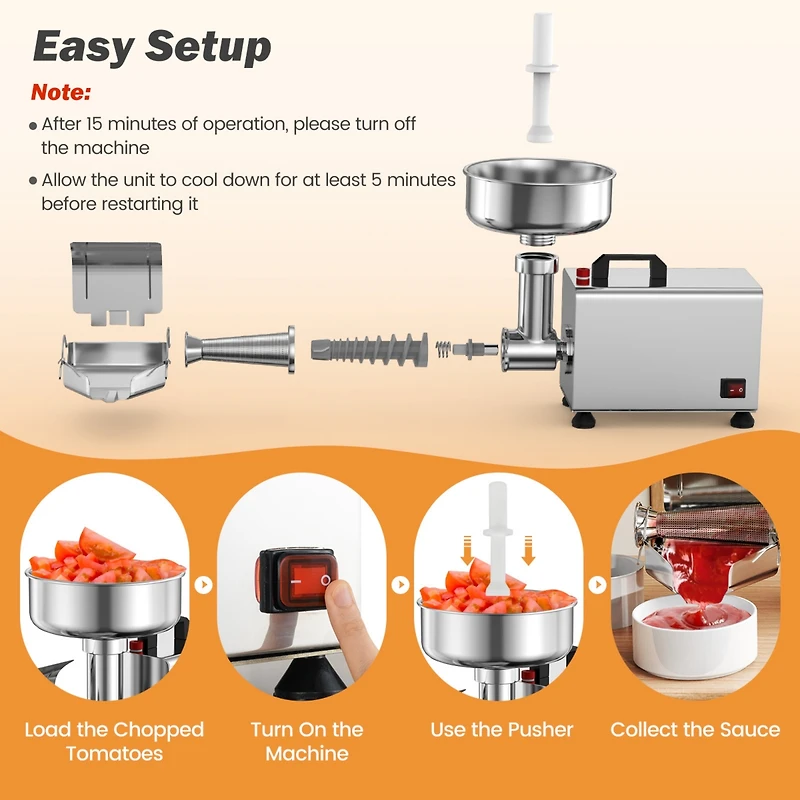 450W Electric Tomato Strainer Grade Stainless Steel Saucer Maker
