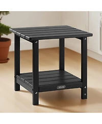 Slickblue 2-Tier Outdoor Side Table in Black Hdpe for Backyard or Indoor Use