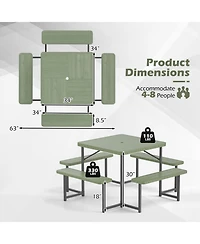 Outdoor Square Picnic Table Bench Set for 4-8 People with Umbrella Hole