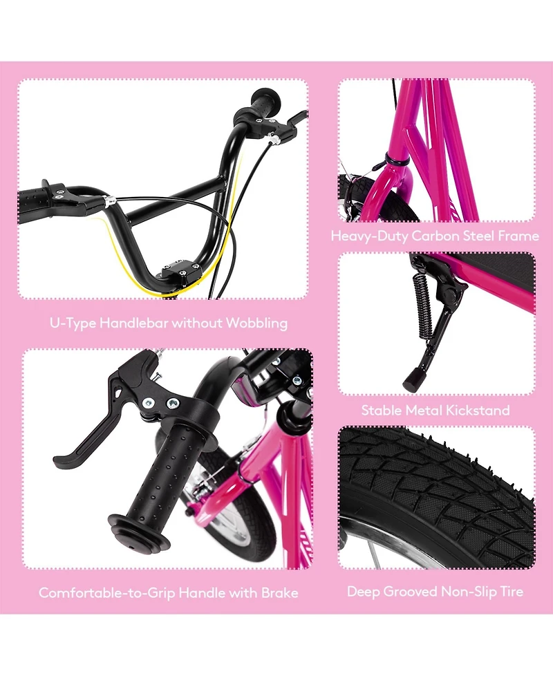 Sugift Height Adjustable Kid Kick Scooter with 12 Inch Air Filled Wheel-Pink