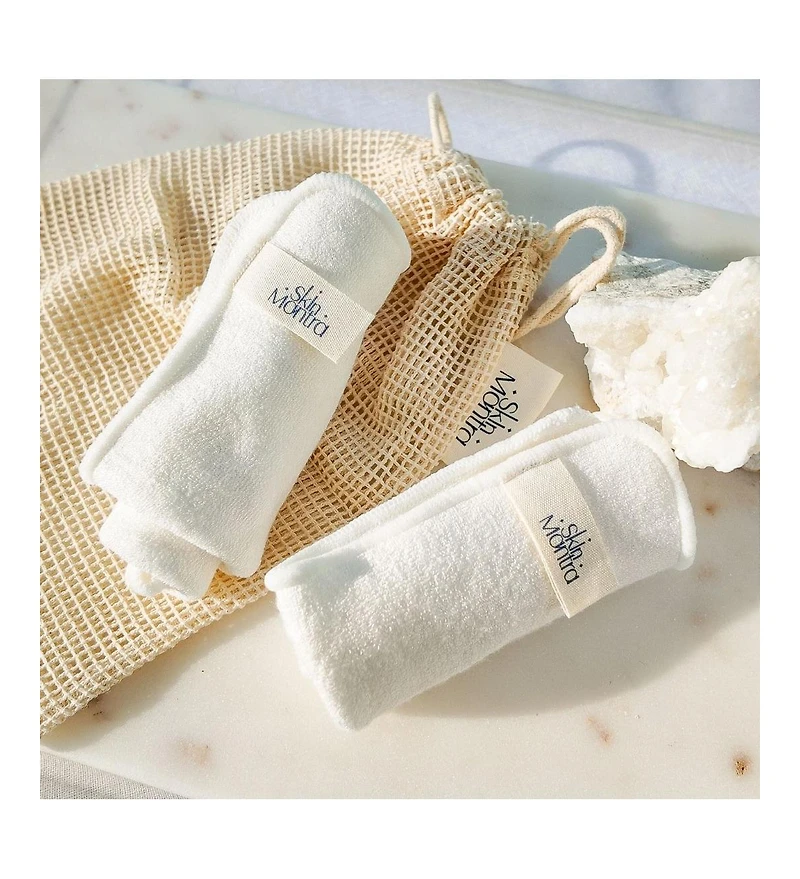 Skin Mantra Let Glow Bamboo + Cotton Facial Cleansing Cloths, 2-Pack with Mesh Wash Bag