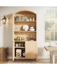 Tribesigns 71" Tall Arched Kitchen Pantry Cabinet with Doors, Fluted Modern 5-Tier Storage Cabinet with Open Shelves