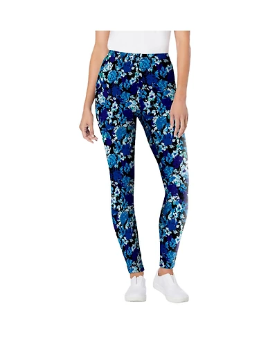 Woman Within Plus Size Within Stretch-Cotton Knit Pull-On Printed Leggings