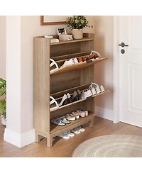 Tribesigns Narrow Shoe Cabinet with 2 Flip Drawers, Hidden Shoe Storage with Open Shelf, 31.5" Wide