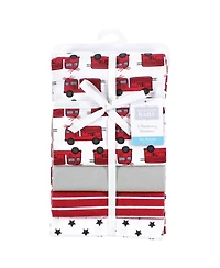 Hudson Baby Infant Boys Cotton Flannel Receiving Blankets 4-Pack, Fire Truck , One Size