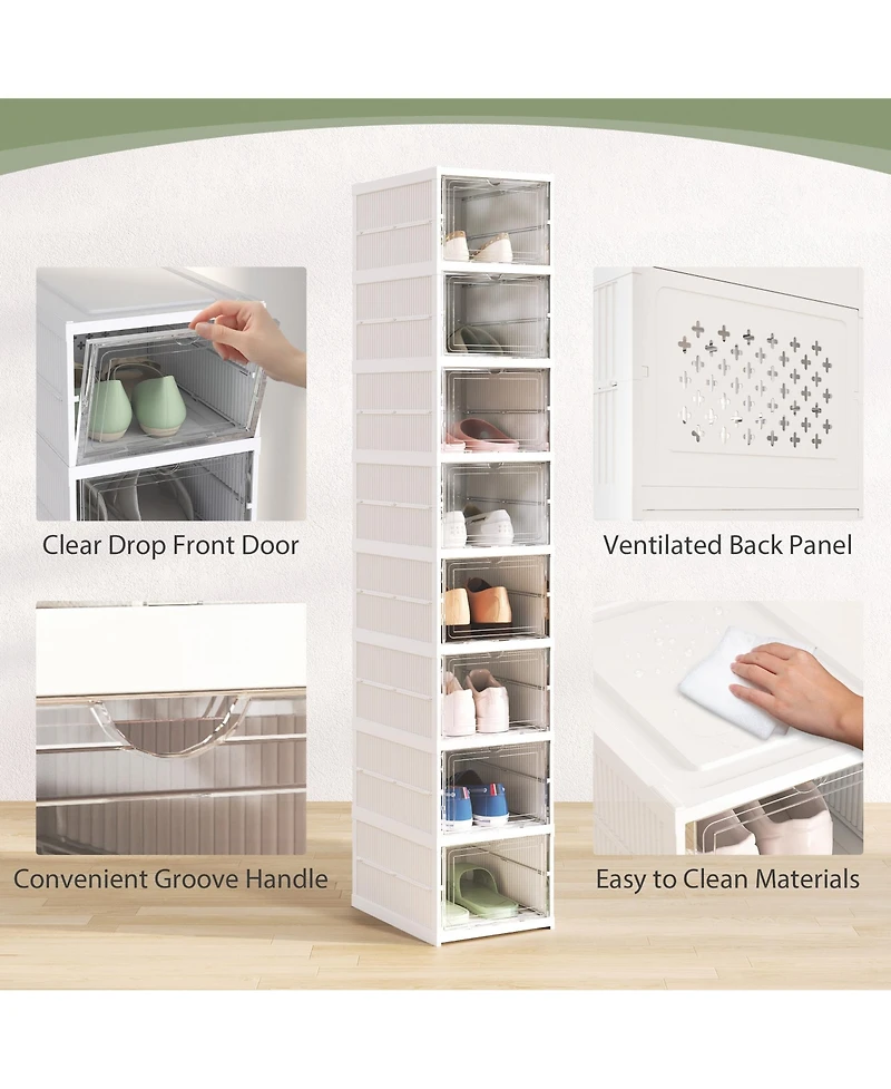 Homcom 8 Pack Foldable Shoe Boxes Stackable Shoe Organizer Fit Size 10