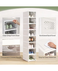 Homcom 8 Pack Foldable Shoe Boxes Stackable Shoe Organizer Fit Size 10