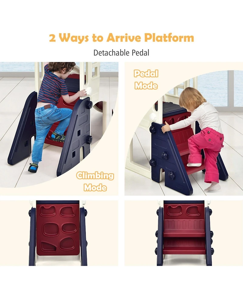 Sugift 6-In-1 Large Slide for Kids Toddler Climber Slide Playset with Basketball Hoop-Blue