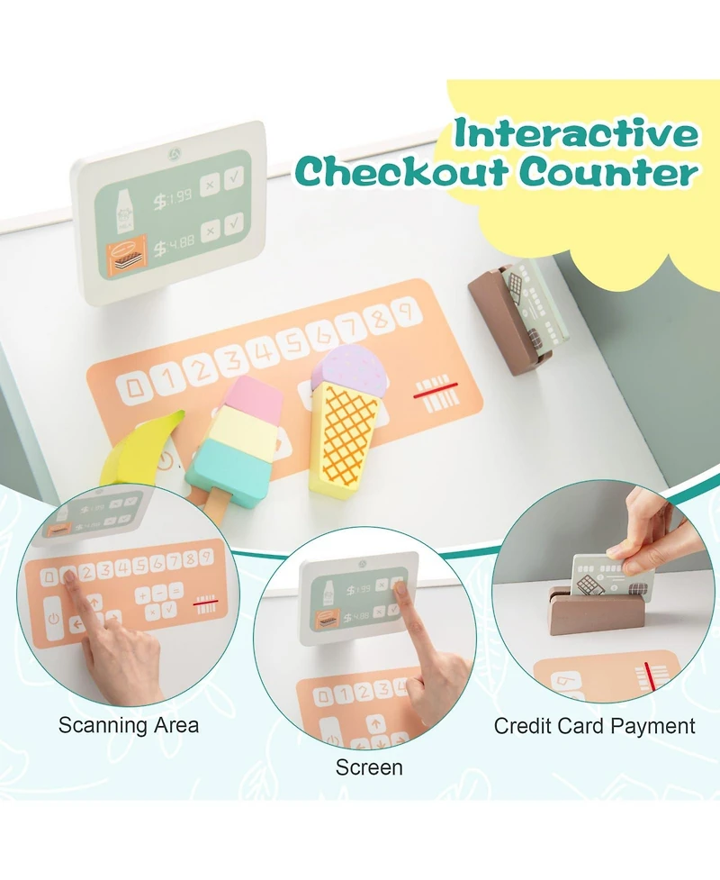 Mecale Wooden Kids Grocery Store Playset Pretend Play Supermarket