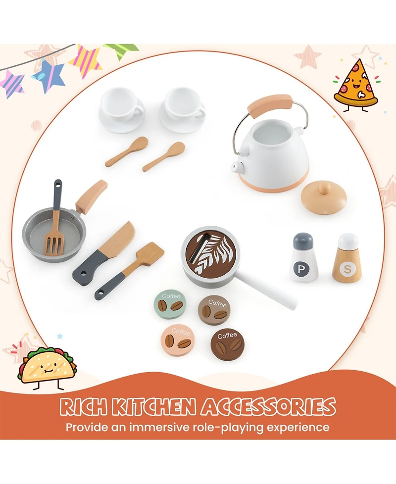Sugift Corner Wooden Play Kitchen with Coffee Machine and Slide for Kids